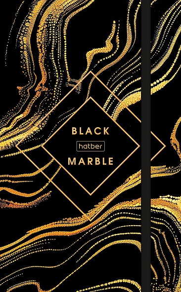Записная книжка 80-50л. А6 Hatber Black marble гребень, резинка