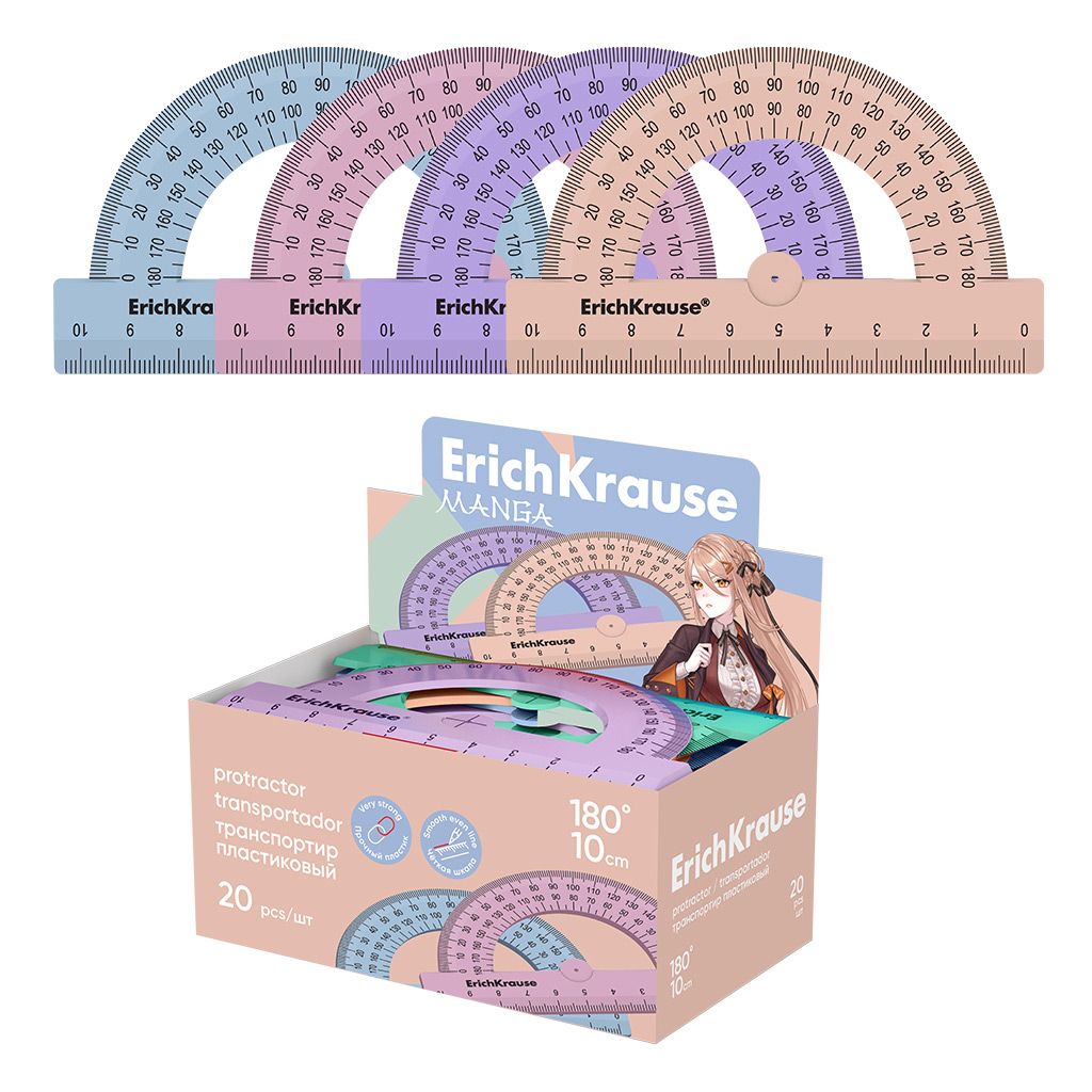Транспортир 10см 180° ErichKrause Manga, ассорти