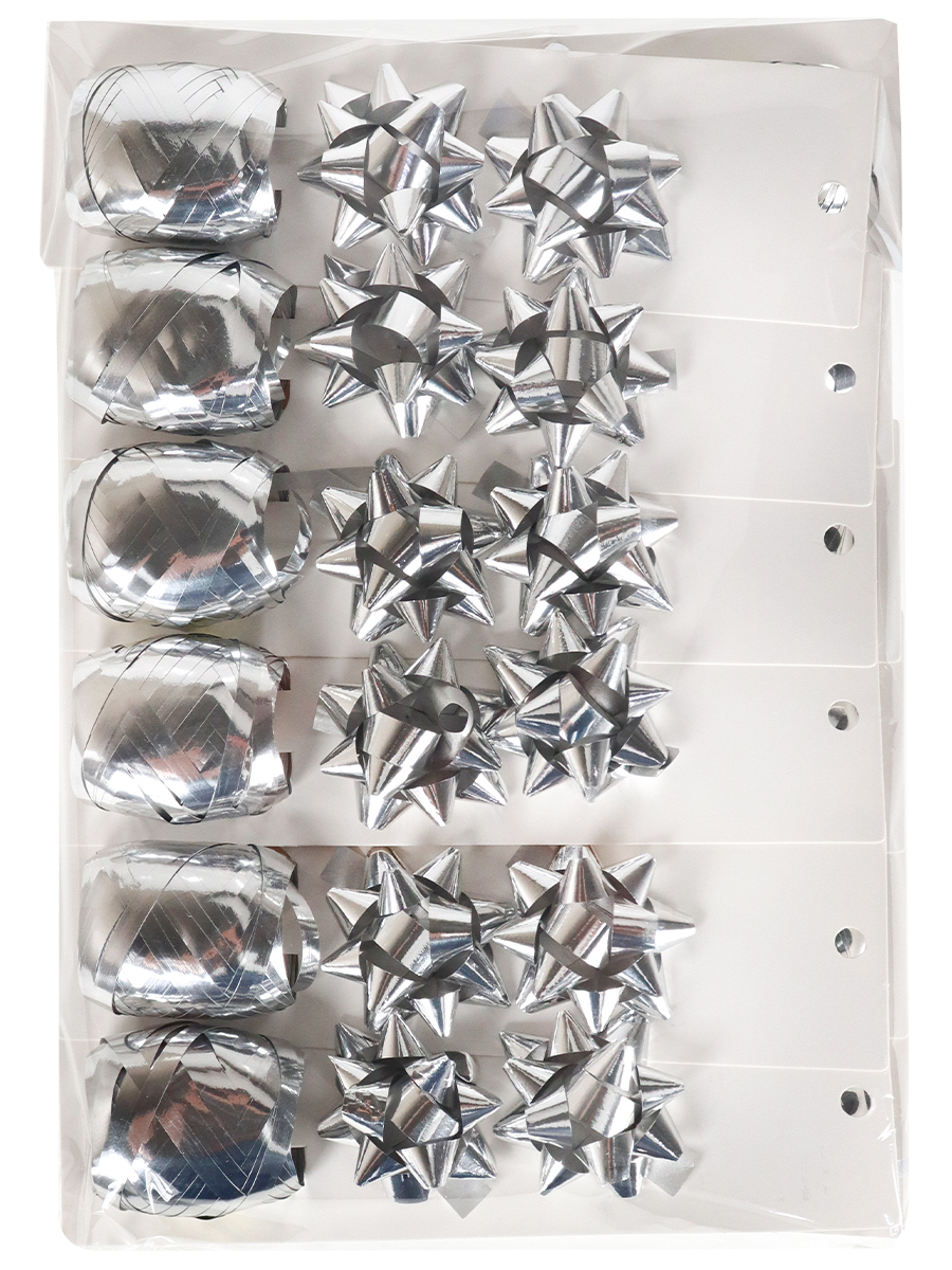 Набор для оформления подарков Серебряный, 2 банта+лента