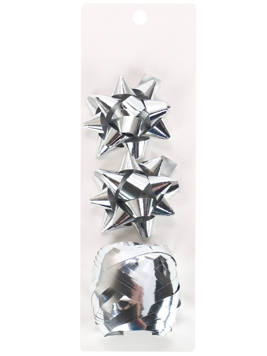 Набор для оформления подарков Серебряный, 2 банта+лента