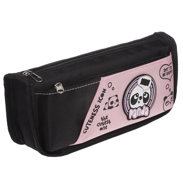 Пенал мягкий на молнии Hatber 215х90х55мм Панда Черный