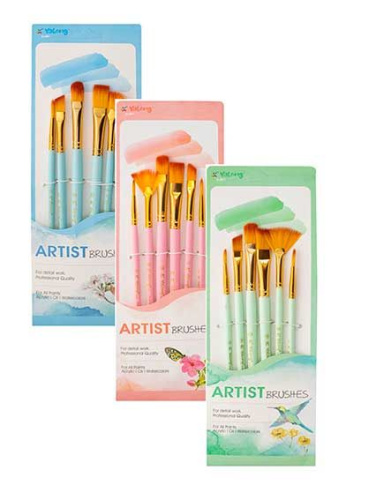 Набор кистей Alingar 6шт. (нейлон №2,4,6,10,12, веерная №8)