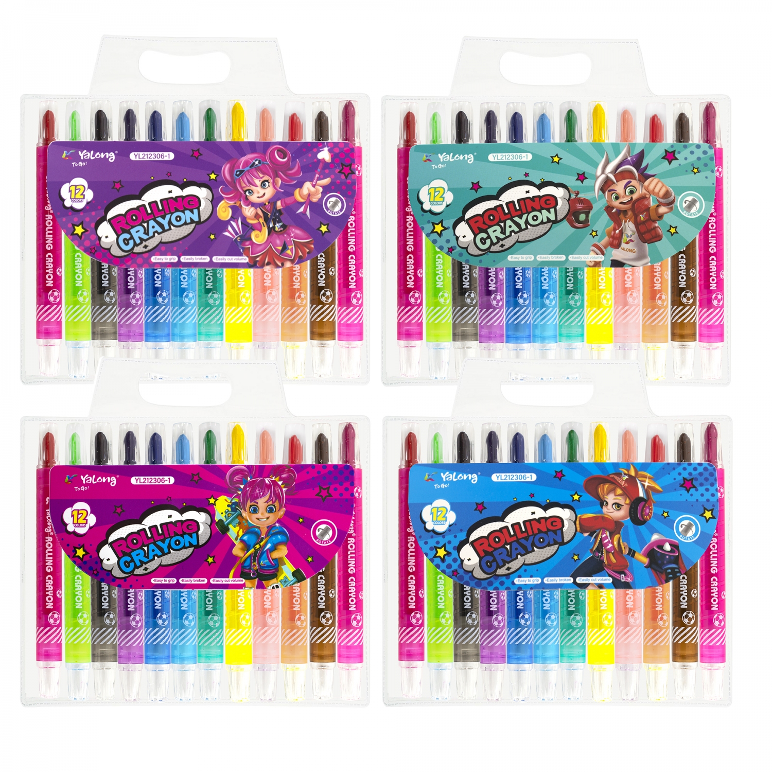 Мелки восковые Yalong Girl 12цв. выдвижной механизм