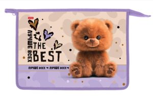 Папка для тетрадей на молнии А4 Hatber Пушистый мишка 2отд. с вкладышем