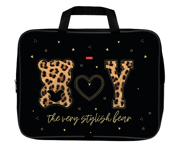 Папка с ручками Hatber Стильный мишка, текстильная