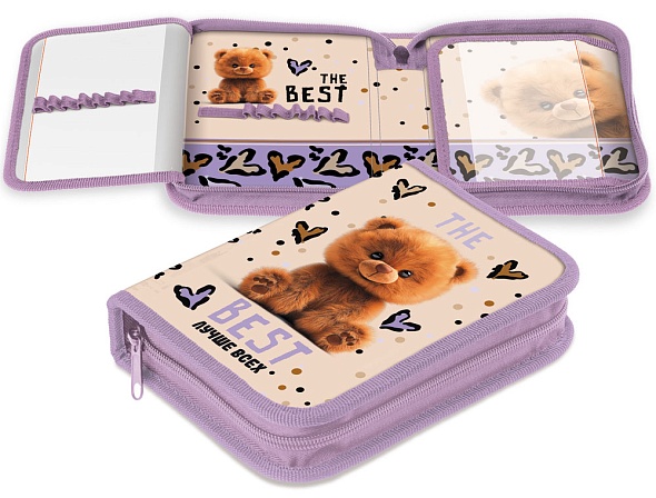 Пенал 1отд. Hatber 200х140мм с двумя откидными планками, Пушистый мишка