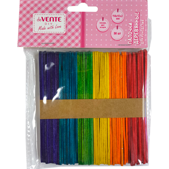 Палочки деревянные для рукоделия deVENTE DIY плоские 114х10х2мм 50шт. цвета ассорти
