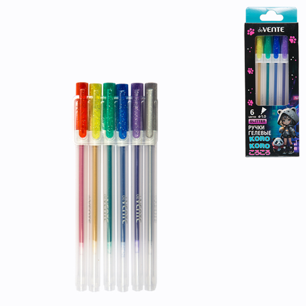 Набор ручек гелевых  6цв. deVENTE Korokoro, с блестками