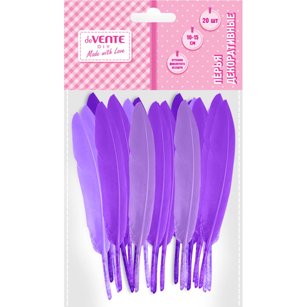Перья декоративные deVENTE DIY натуральные гусиные 10-15см 20шт. оттенки фиолетового