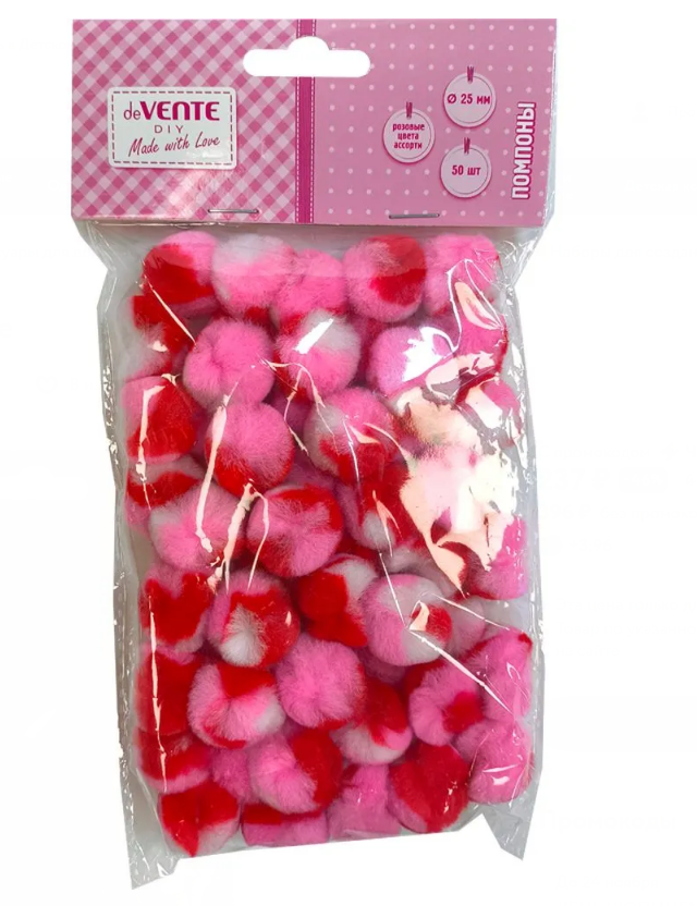 Помпоны для творчества deVENTE DIY 25мм 50шт. оттенки розового цвета