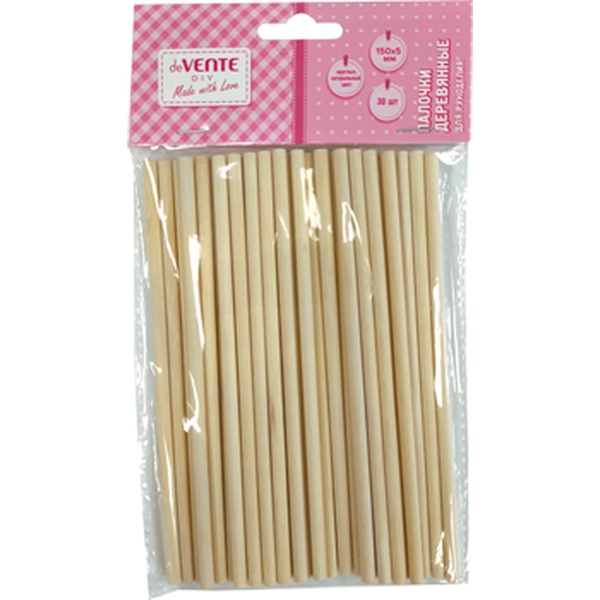 Палочки деревянные для рукоделия deVENTE DIY круглые 150х5мм 30шт. натуральный цвет