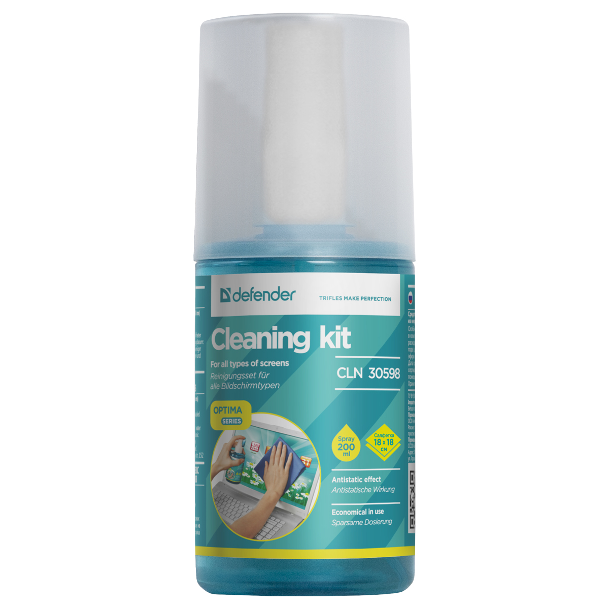 Чистящий спрей Defender CLN 30598 Optima для всех типов экранов и мониторов +салфетка из микрофибры
