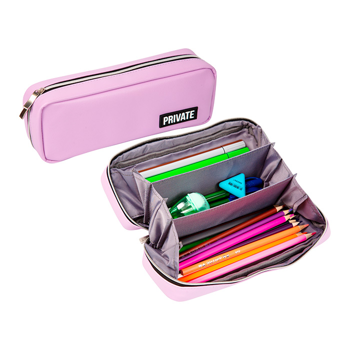 Пенал на молнии deVENTE 210х90мм Private, 3 отд.,сиреневый искусст.кожа