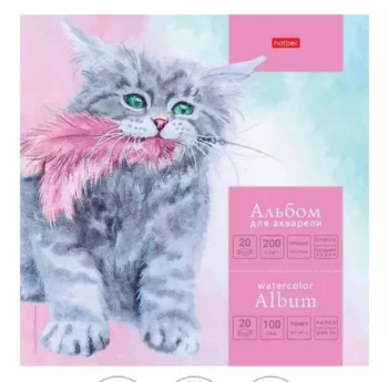 Альбом для акварели 20л. 210х210мм Hatber Котики бывают разными