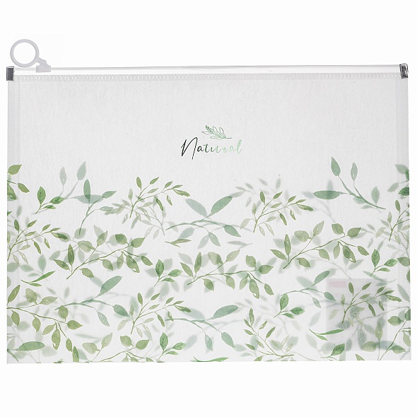 Папка-конверт на молнии А4 Hatber NATURAL LEAVES 180мкм