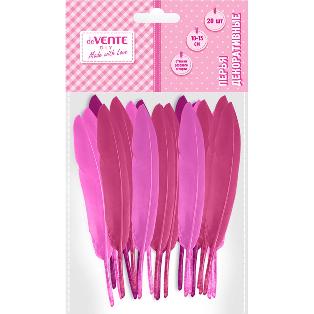 Перья декоративные deVENTE DIY натуральные гусиные 10-15см 20шт. оттенки розового