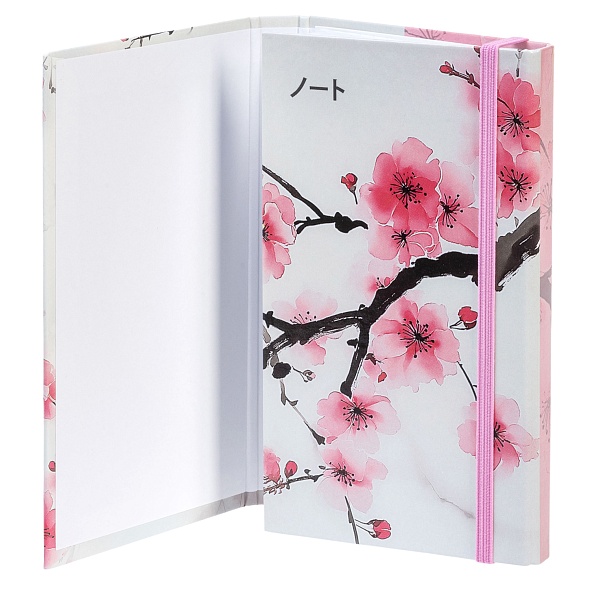 Записная книжка 80-50л. А6 Hatber Цветущая сакура гребень, резинка