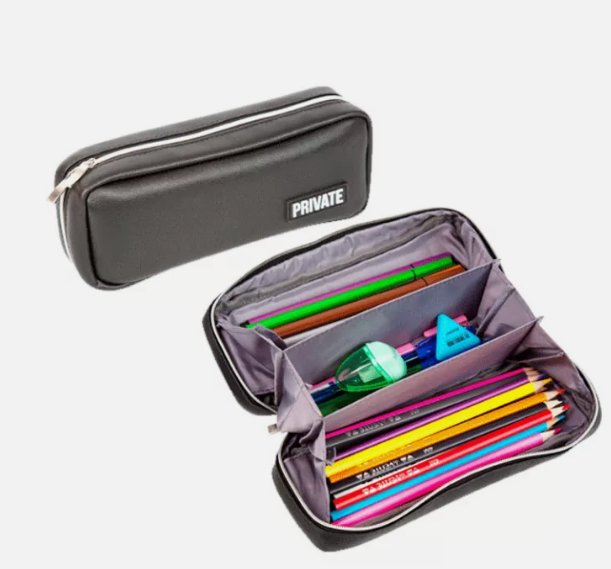 Пенал на молнии deVENTE 210х90мм Private, 3 отд.,черный искусст.кожа