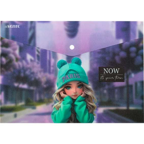 Папка-конверт на кнопке deVENTE А4 Paris Girl 180мкм