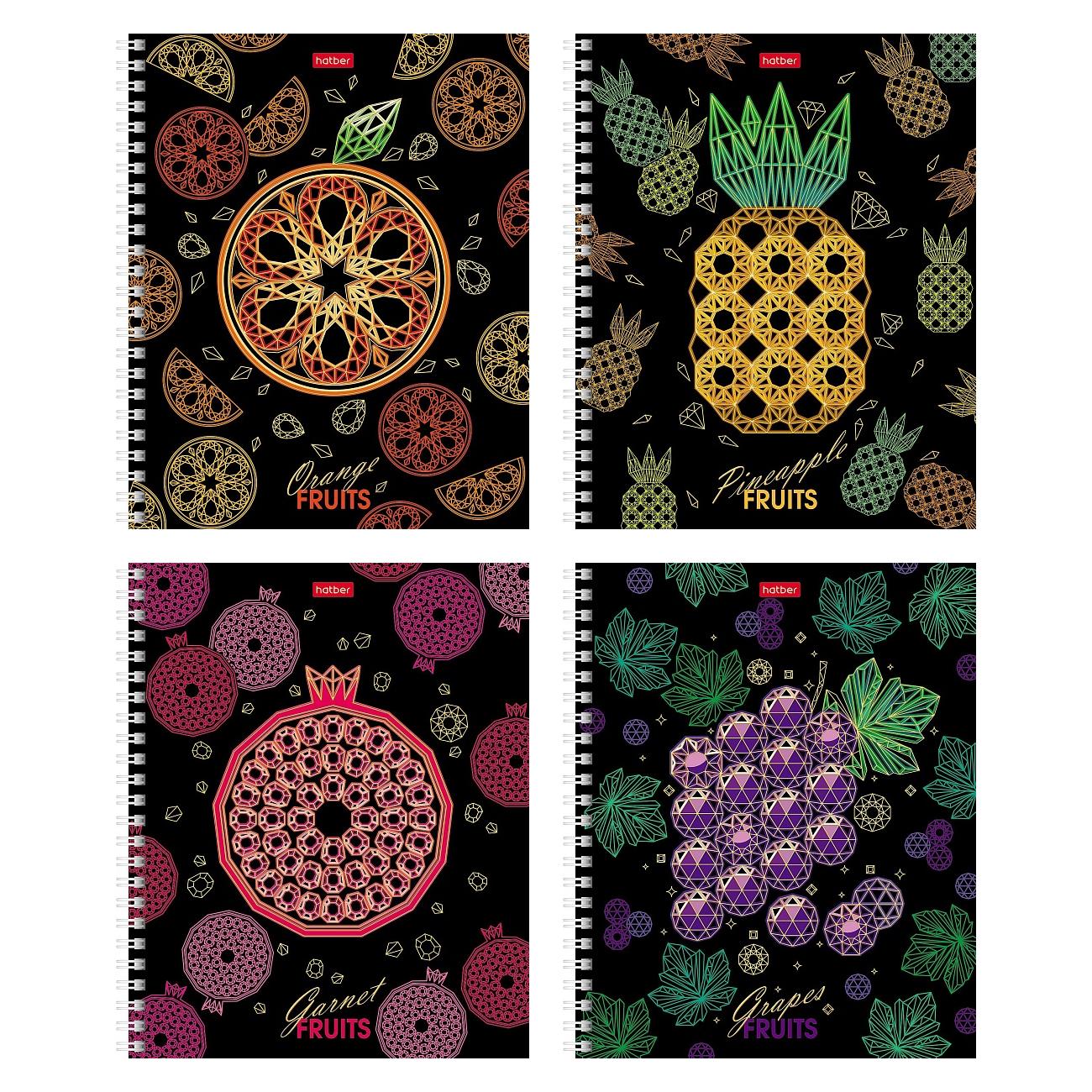 Тетрадь 96л. клетка Hatber Драгоценные фрукты, на гребне