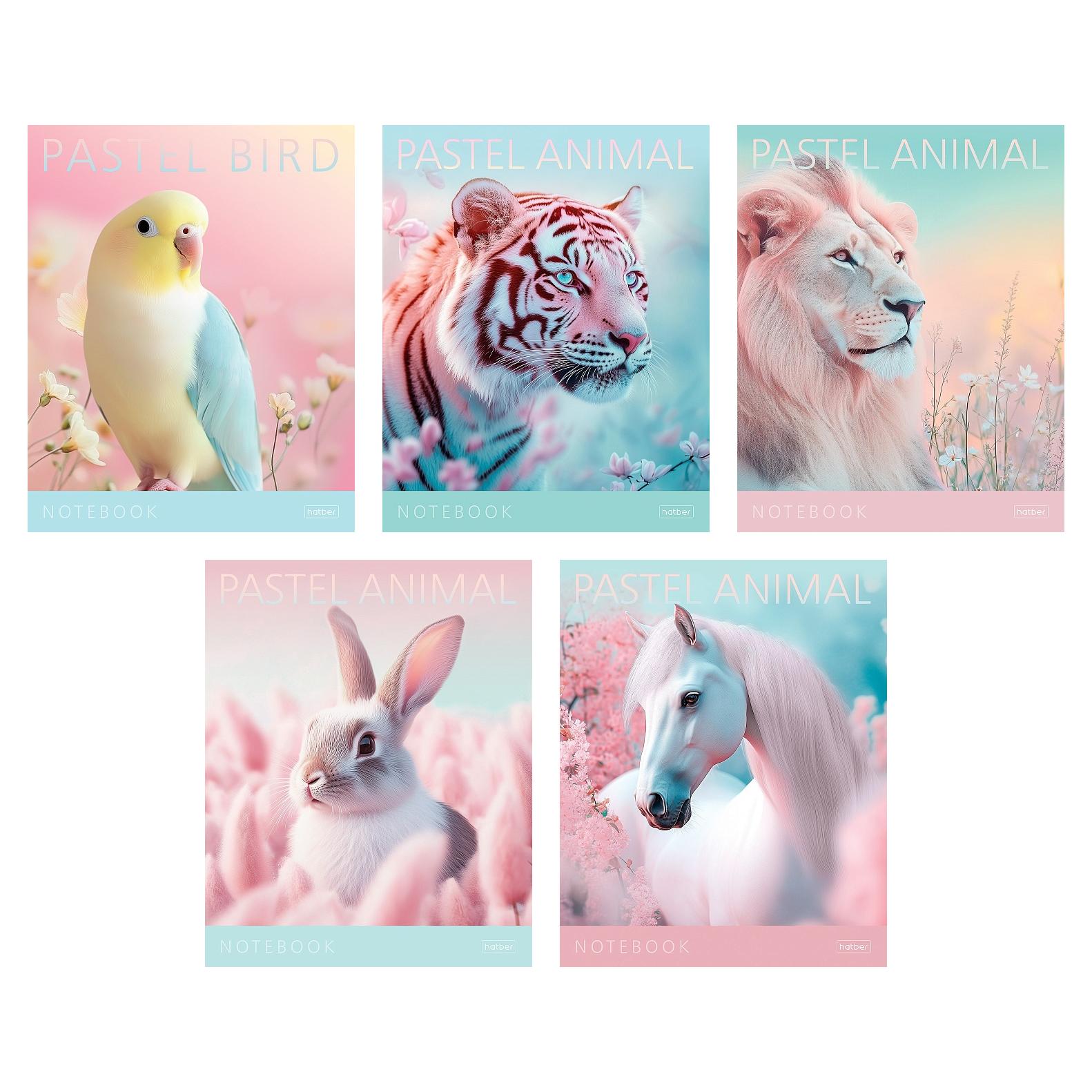 Тетрадь 96л. клетка Hatber Pastel Animals, пластиковая обложка