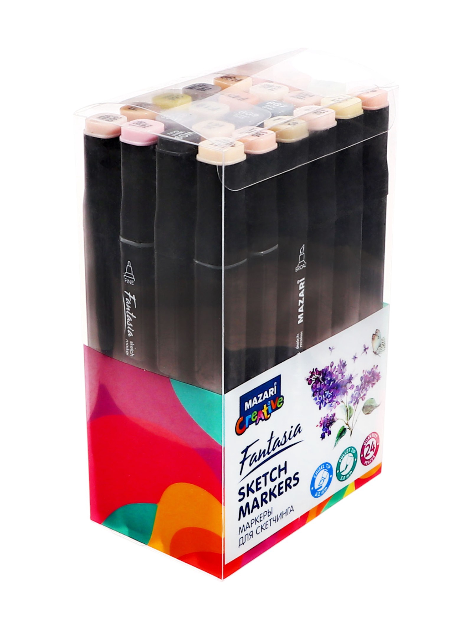 Набор маркеров для скетчинга 2-сторонние 24 цв. Mazari Fantasia