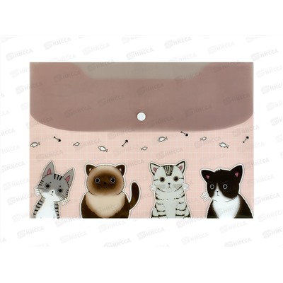 Папка-конверт на кнопке Mazari А4 КОТИКИ 180мкм