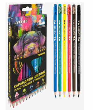 Карандаши цветные deVENTE Triolino Erase 24 цв. пластиковые, с ластиком