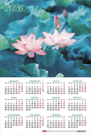 Календарь листовой А3 Hatber 2026г Цветок лотоса
