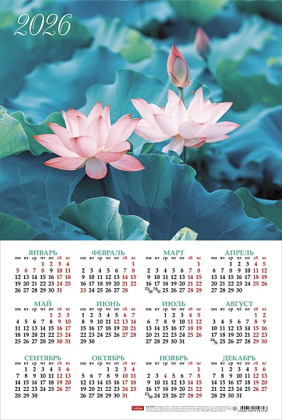 Календарь листовой А3 Hatber 2026г Цветок лотоса