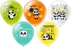 Шары воздушные С Днём Рождения! Веселые панды 12"
