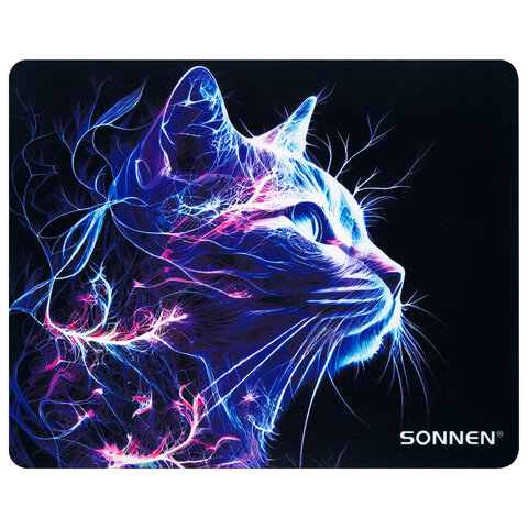 Коврик для мыши SONNEN NEON CAT, резина + ткань, 250х200мм