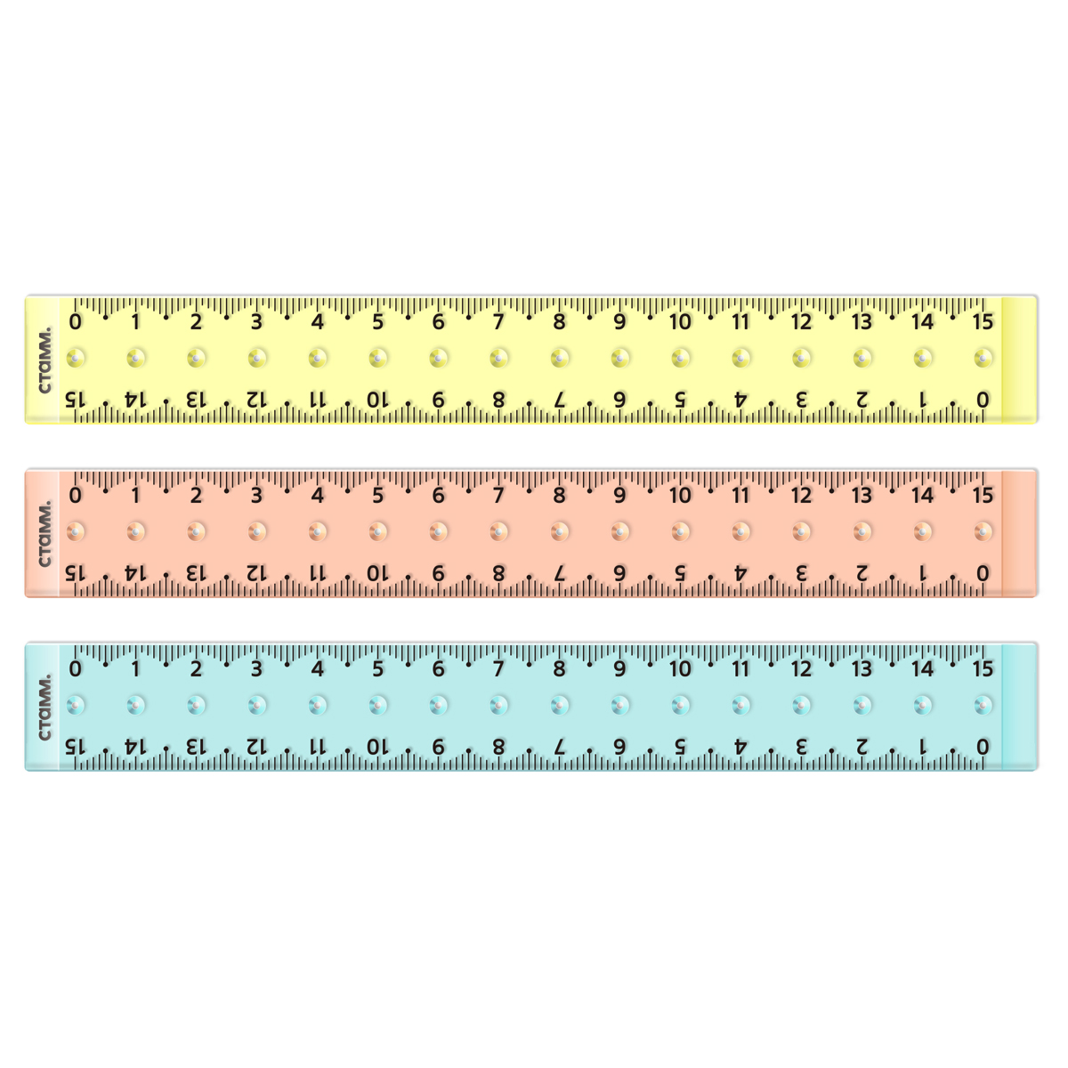 Линейка-циркуль 15см СТАММ пластиковая, прозрачная, неоновые цвета, ассорти