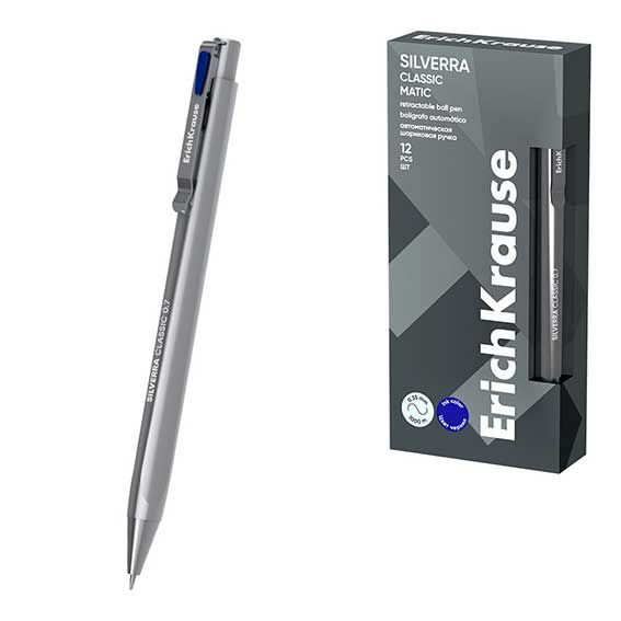 Ручка шариковая автомат. Erich Krause Silverra Matic Classic синяя 0,7мм