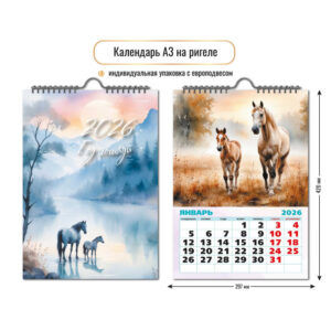 Календарь перекидной настенный 29х42см на 2026г Символ года Лошадь1
