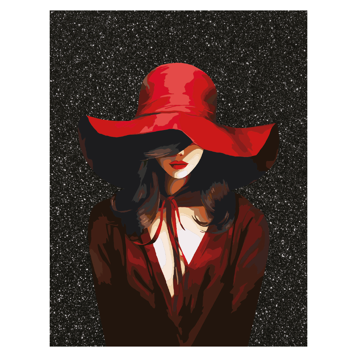 Картина по номерам на холсте с глиттером ТРИ СОВЫ Девушка в красном 30х40см