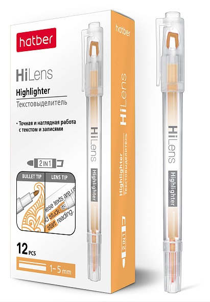 Выделитель текста Hatber Hi-Lens 1/5мм Оранжевый двухсторонний