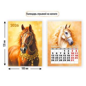 Календарь отрывной на магните 100х135мм 2026г Символ года Лошадь