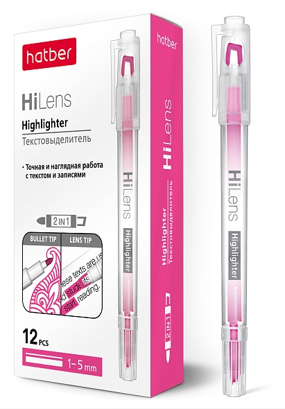 Выделитель текста Hatber Hi-Lens 1/5мм Розовый двухсторонний