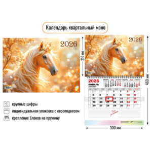Календарь квартальный Моно 2026г Символ года Лошадь1
