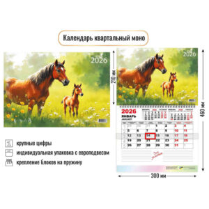 Календарь квартальный Моно 2026г Символ года Лошадь2