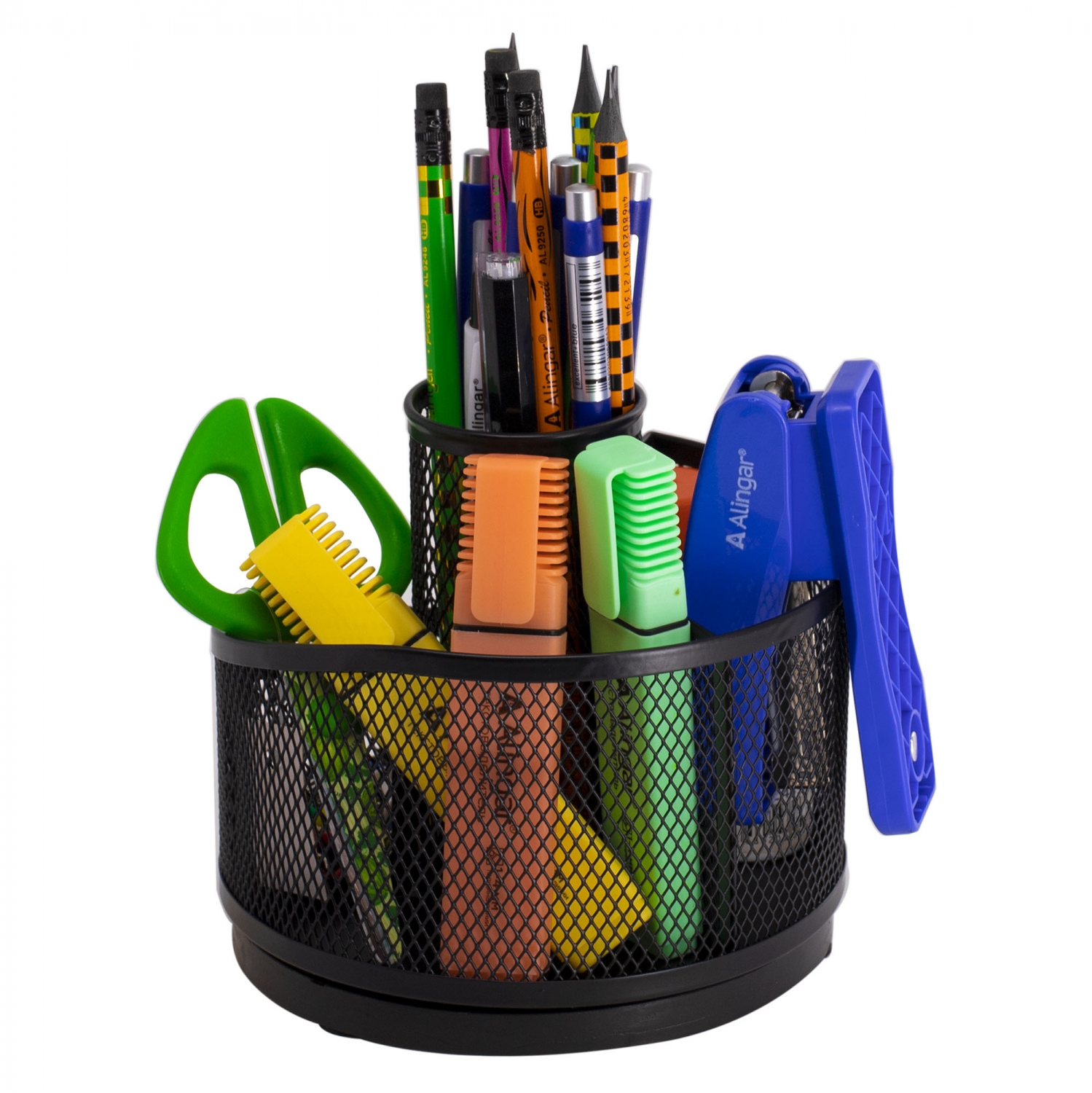 Подставка настольная Alingar 4 отделения металлическая черная, вращающаяся