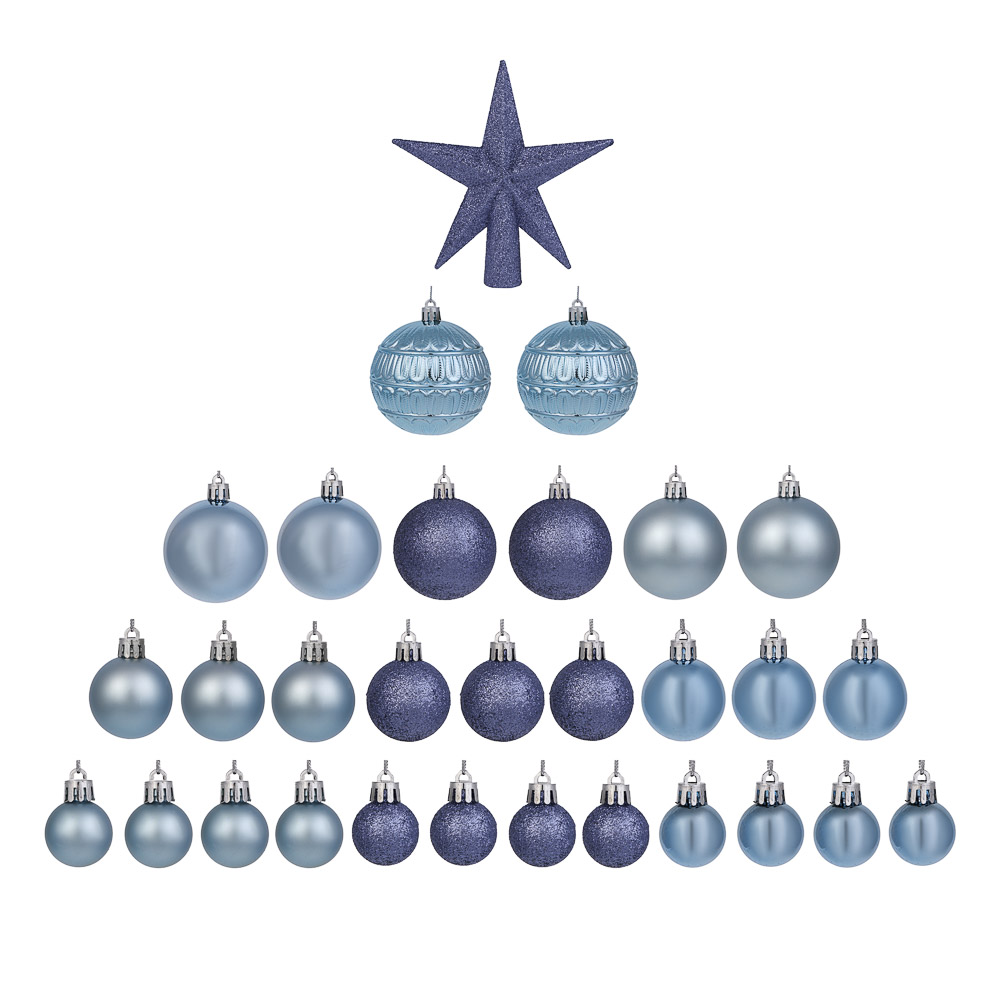 Шары елочные и украшения СНОУ БУМ набор 30шт. 3,4,6,8см синий