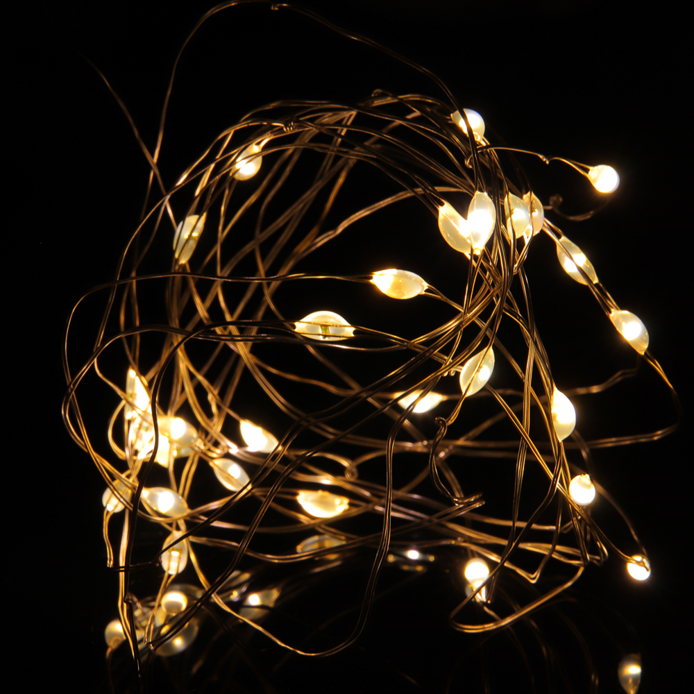 Электрогирлянда-нить Роса 1 м, 10 L, шампань, пост.свечение питание 2xCR2032