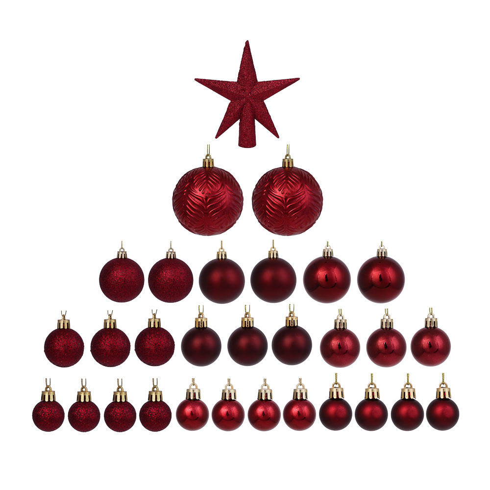 Шары елочные и украшения СНОУ БУМ набор 30шт. 3,4,6,8см красный