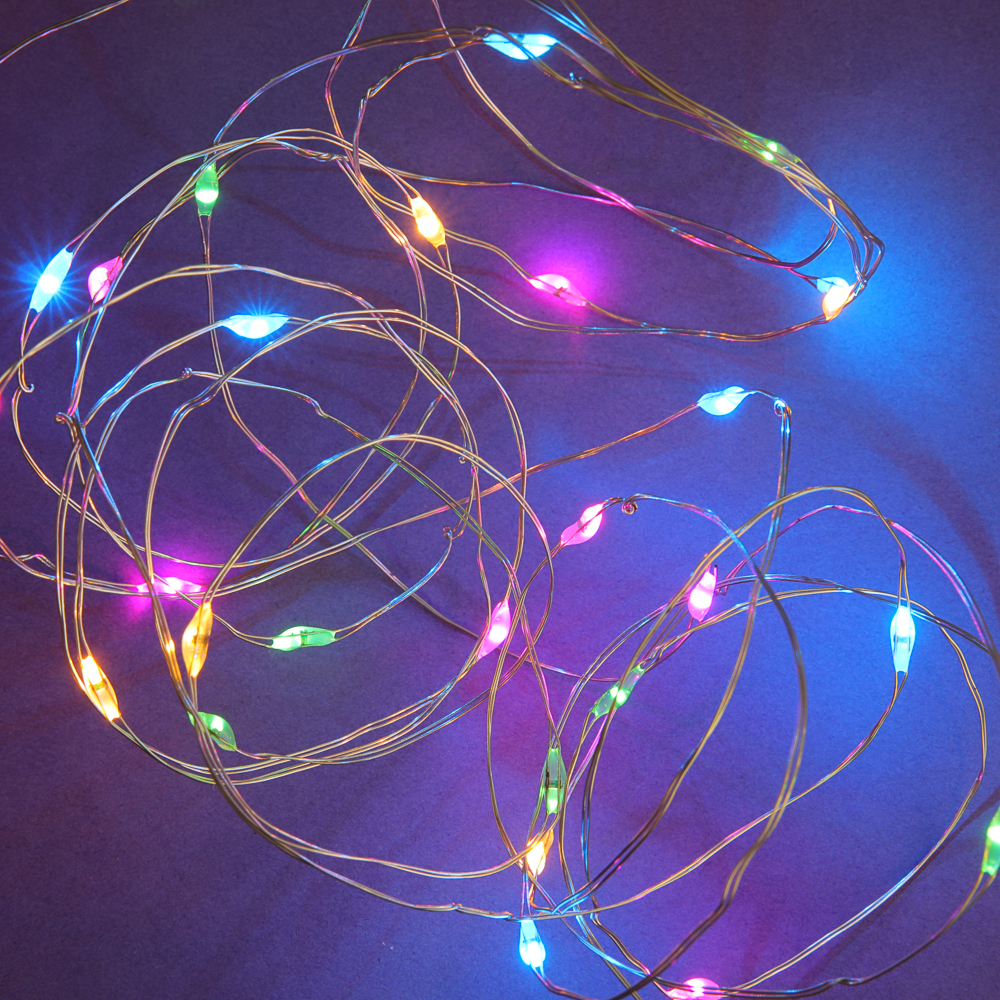Электрогирлянда-нить Роса 1 м, 10 L, мульти, пост.свечение питание 2xCR2032