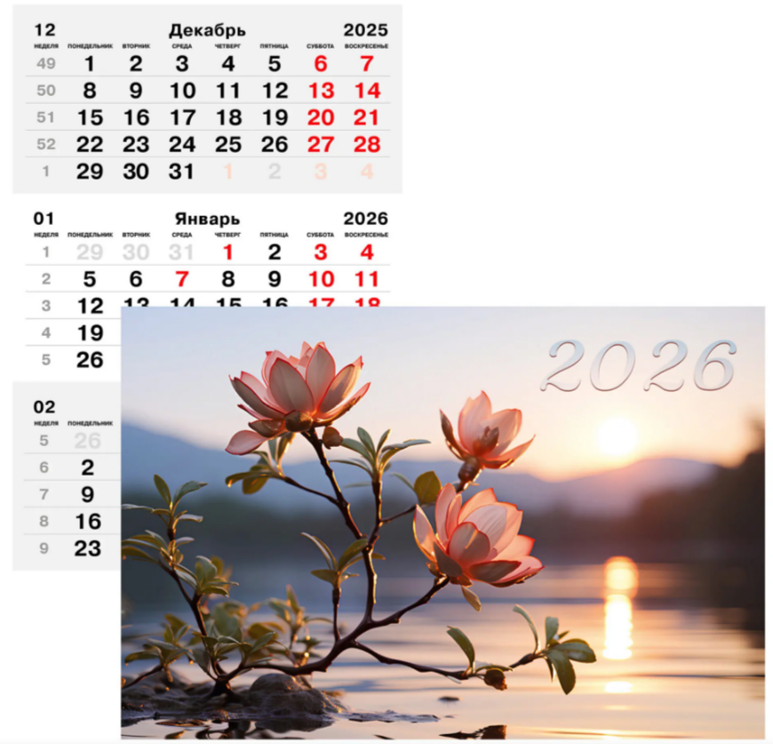 Календарь квартальный 3-х блоч. 2026г ЭКСМО Цветочки на закате