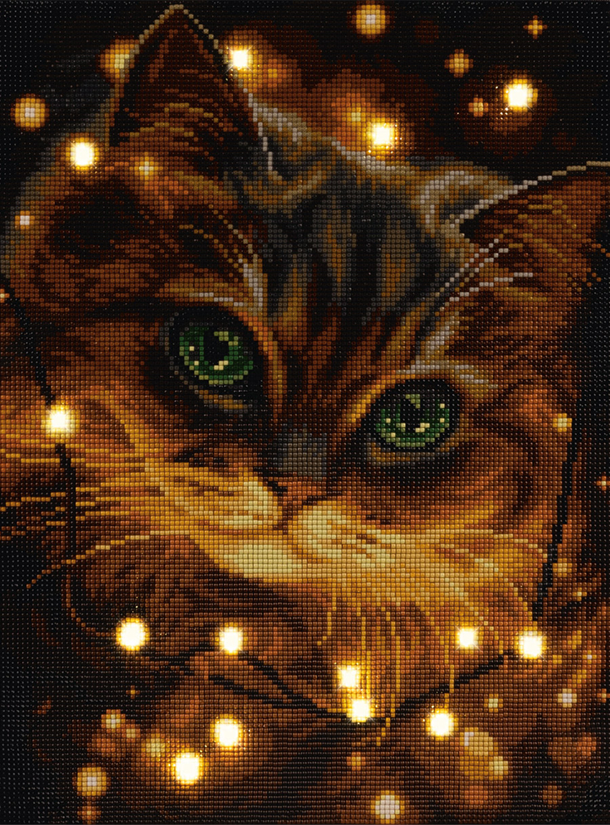 Алмазная мозаика ФРЕЯ 30х40см Кот в гирлянде, со светодиодами