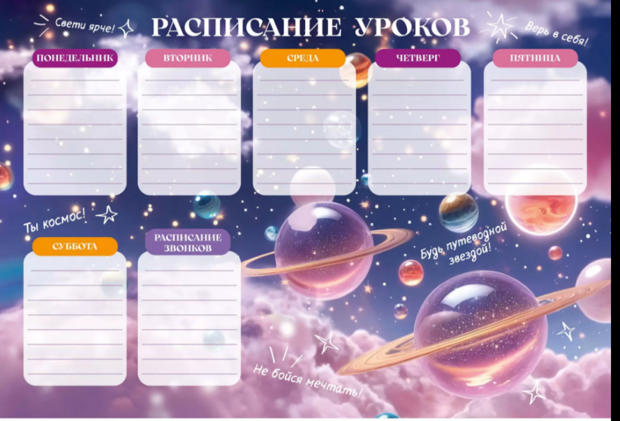 Расписание уроков А4 ЭКСМО Ты космос!