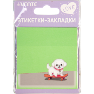 Блок для записей клейкий 76х76мм deVENTE Puppy 50л. пластиковый, мятный полупрозрач.